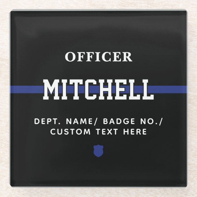 Personalised Police Officer Thin Blue Line Glass Coaster (Front)