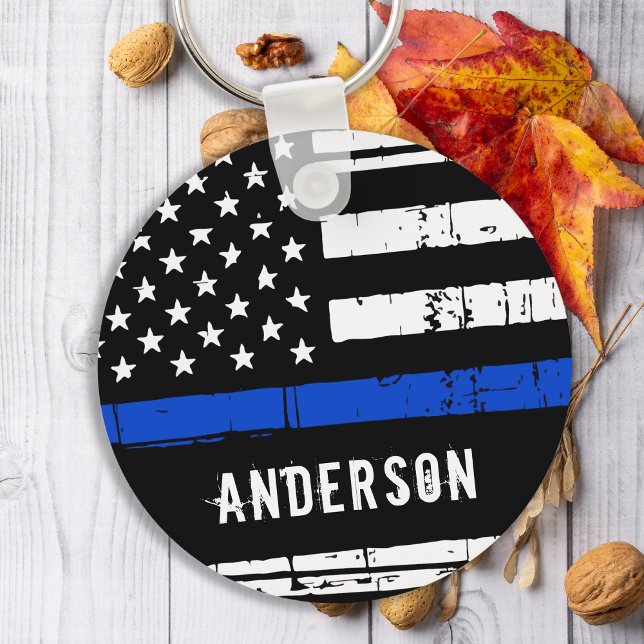 Personalised Police Officer Thin Blue Line Key Ring (Creator Uploaded)