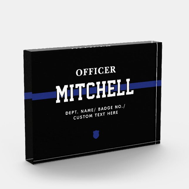 Personalised Police Officer Thin Blue Line Photo Block (Left)