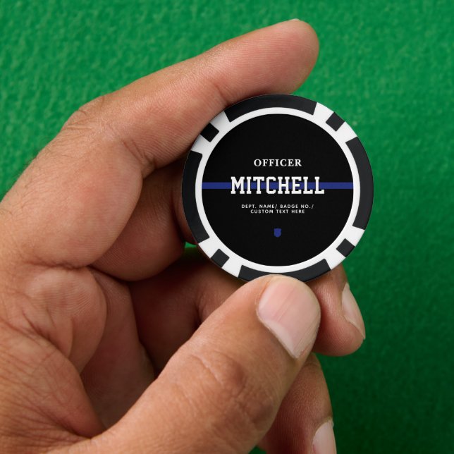 Personalised Police Officer Thin Blue Line Poker Chips (Hand)