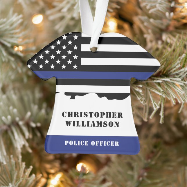 Personalised Police Officer Thin Blue Line US Flag Ornament (Tree)