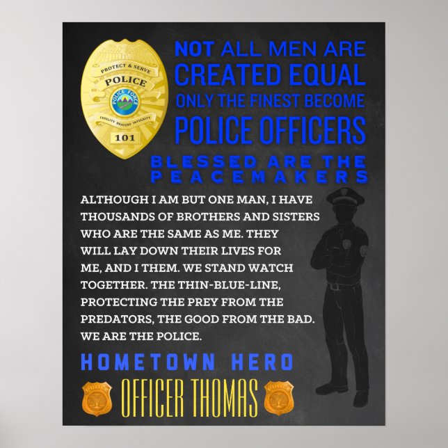 Personalised Policeman Gift. Police Sign. EMT Poster (Front)