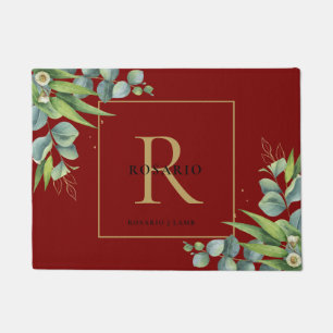 Personalised Polished Burgundy Gold Monogram  Doormat