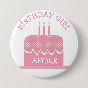 Personalised Polka Cake Birthday Girl Button