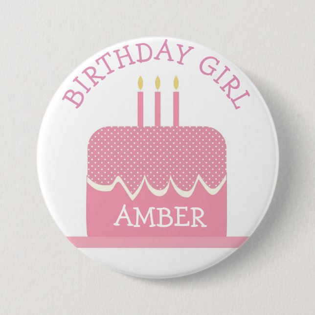 Personalised Polka Cake  Birthday Girl Button (Front)