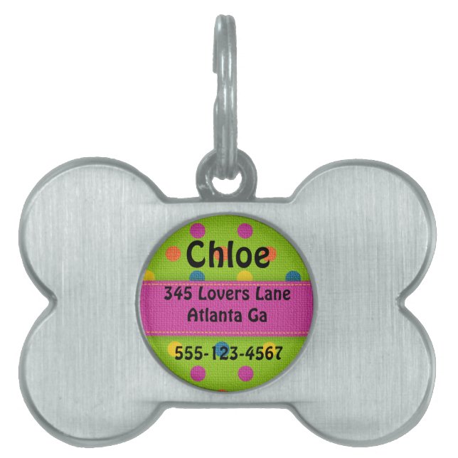 Personalised Polka Dot Bone Dog Tag (Front)