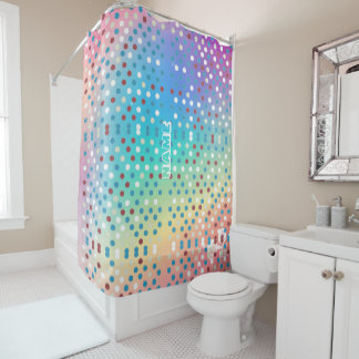 Personalised Polka dot Diamond pattern Rainbow Shower Curtain