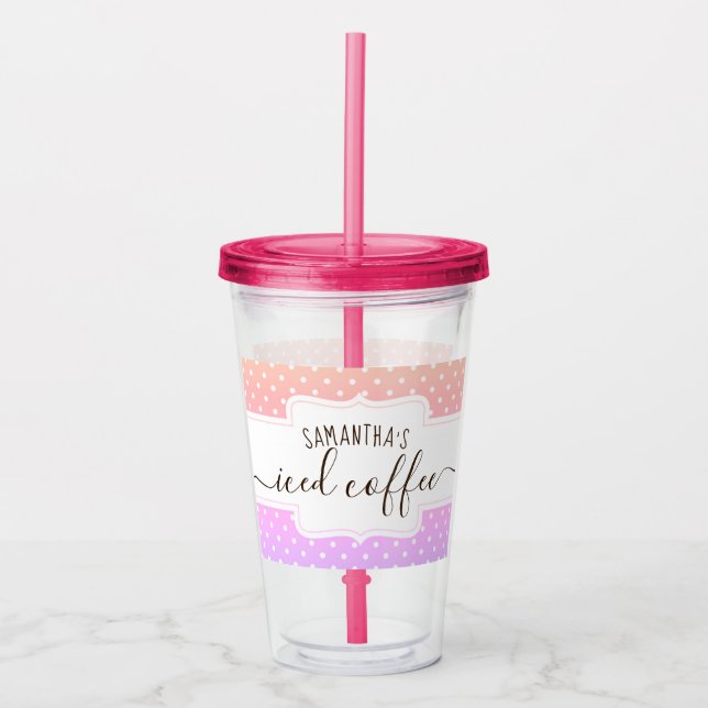 Personalised Polka Dot Iced Coffee Acrylic Tumbler (Front)