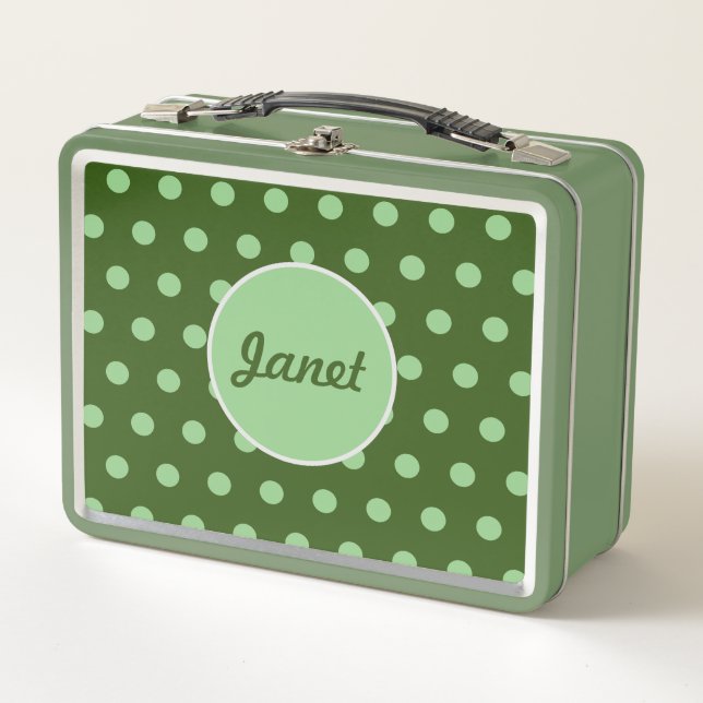 Personalised Polka Dot Metal Lunchbox (Green) (Front)