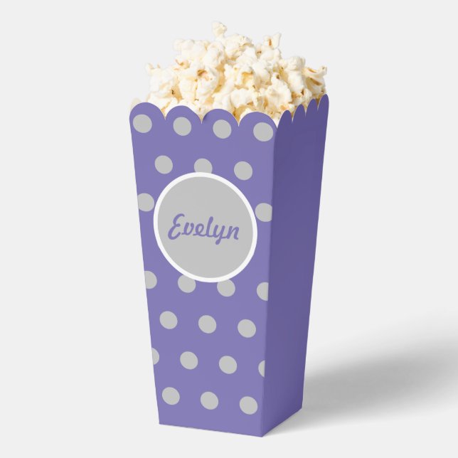 Personalised Polka Dot Popcorn Box (Lavender) (Popped)
