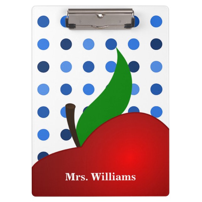 Personalised Polka Dot Red Apple Teacher Clipboard (Front)