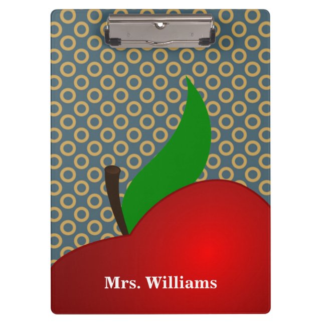 Personalised Polka Dot Red Apple Teacher Clipboard (Front)