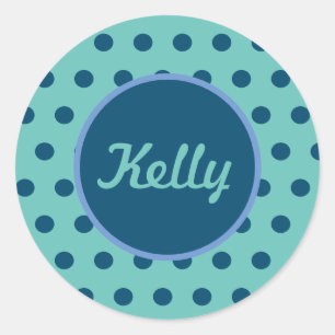 Personalised Polka Dot Round Stickers (Aqua & Blue