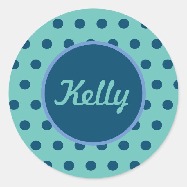 Personalised Polka Dot Round Stickers (Aqua & Blue (Front)