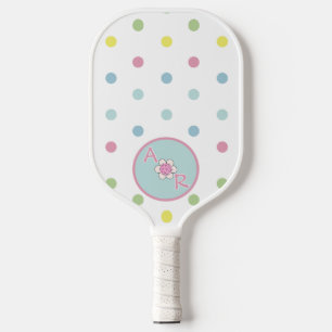 Personalised Polka Dot With Floral Monogram Pickleball Paddle