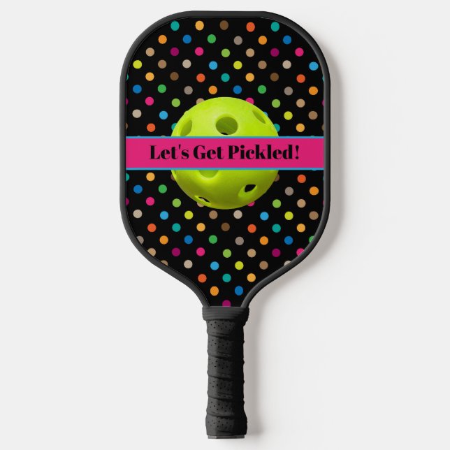 Personalised Polka Dots Let's Get Pickled Pickleball Paddle (Front)