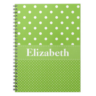 Personalised Polka Dots Pattern Green & White Spiral Notebook