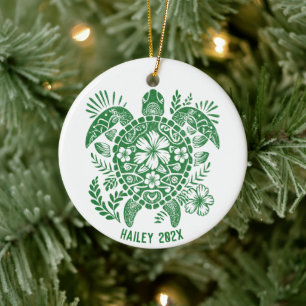 Personalised Polynesian Turtle Christmas Holiday Ceramic Tree Decoration