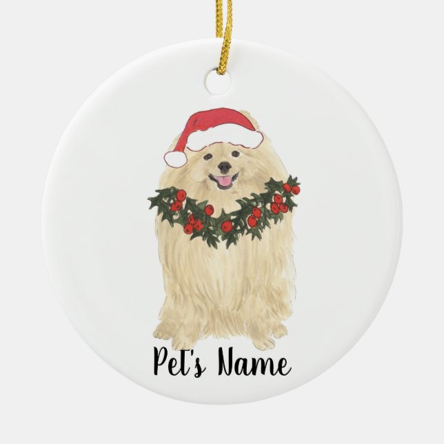 Personalised Pomeranian Ceramic Tree Decoration (Front)