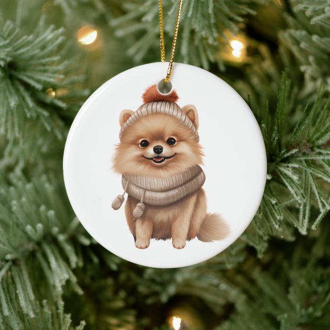 Personalised Pomeranian Dog Art Ceramic Tree Decoration (Tree)