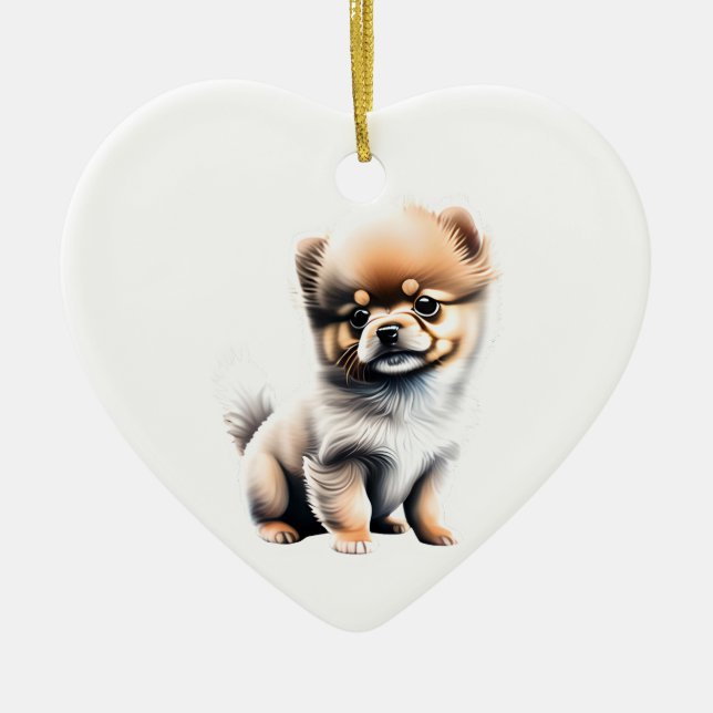 Personalised Pomeranian Puppy Ceramic Tree Decoration (Front)