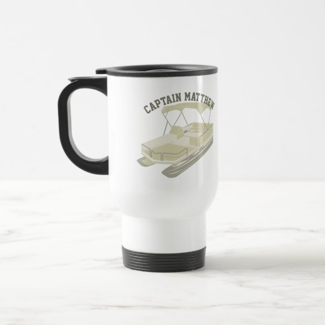 Personalised Pontoon Boat Travel Mug in Tan (Left)