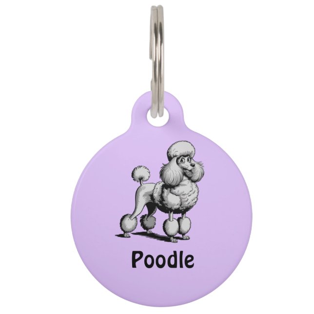 Personalised  Poodle Dog Round Pet Tag (Front)