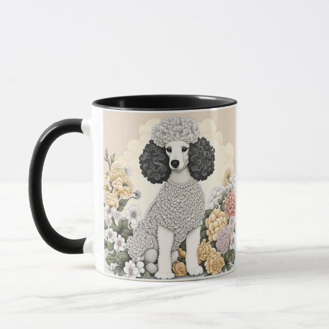 Personalised Poodle in Whimsical Flowers  Mug (Left)
