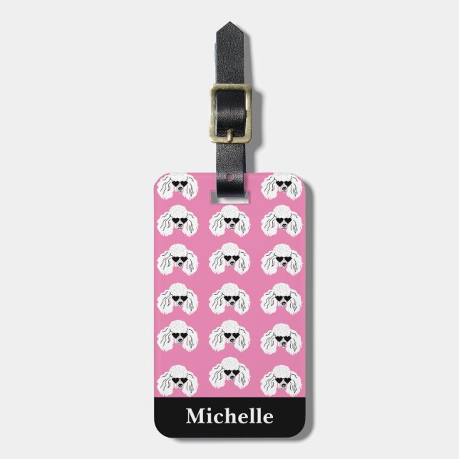 Personalised Poodle Pattern Cute Pink  Luggage Tag (Front Vertical)