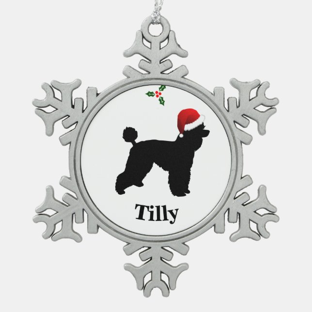 Personalised Poodle Snowflake Pewter Christmas Ornament (Front)