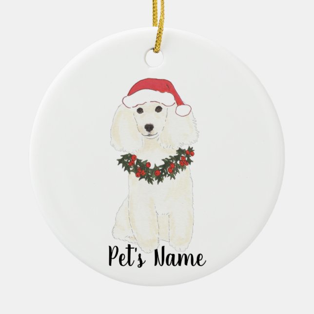 Personalised Poodle (White) Ceramic Tree Decoration (Front)