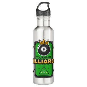 Personalised Pool Hall NAME 8 Ball Crown Billiards 710 Ml Water Bottle