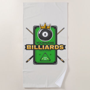 Personalised Pool Hall NAME 8 Ball Crown Billiards Beach Towel