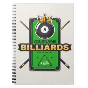 Personalised Pool Hall NAME 8 Ball Crown Billiards Notebook