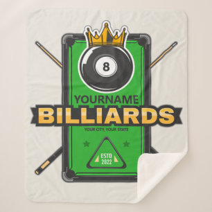 Personalised Pool Hall NAME 8 Ball Crown Billiards Sherpa Blanket
