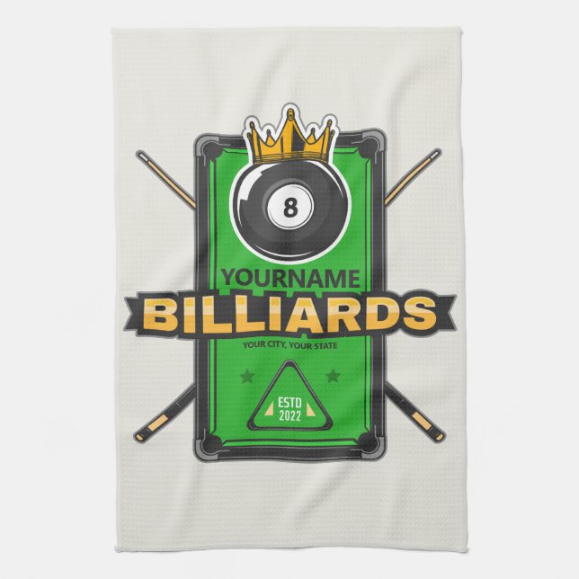 Personalised Pool Hall NAME 8 Ball Crown Billiards Tea Towel (Vertical)