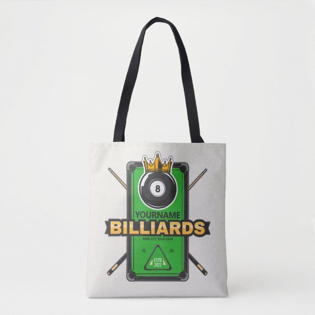 Personalised Pool Hall NAME 8 Ball Crown Billiards Tote Bag (Front)