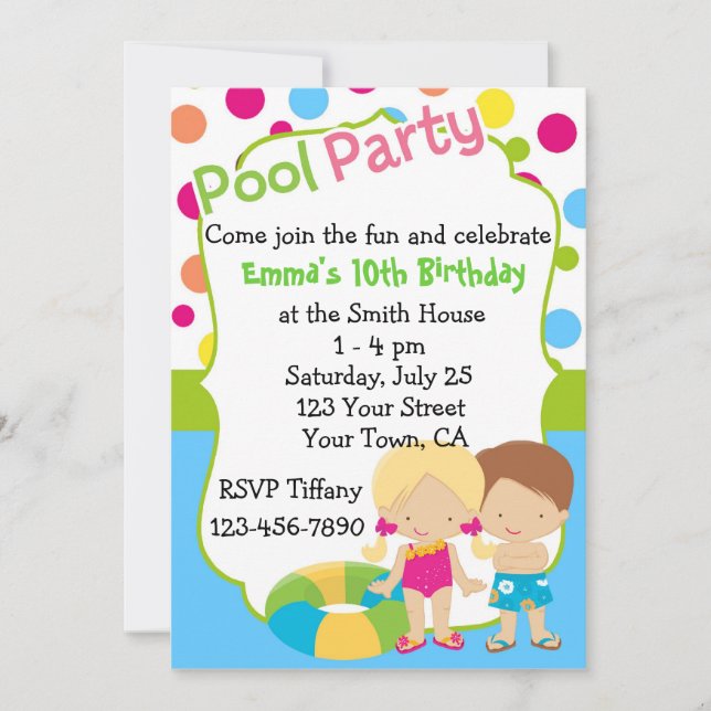 Personalised Pool Party Birthday Custom Invitation (Front)