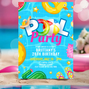 Personalised Pool Party Summer Swim Birthday Party Invitation