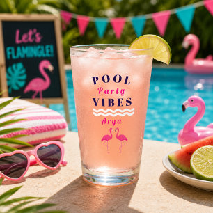 Personalised Pool Party Vibes Flamingo Drink Glass