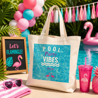 Personalised Pool Party Vibes Flamingo Tote Bag