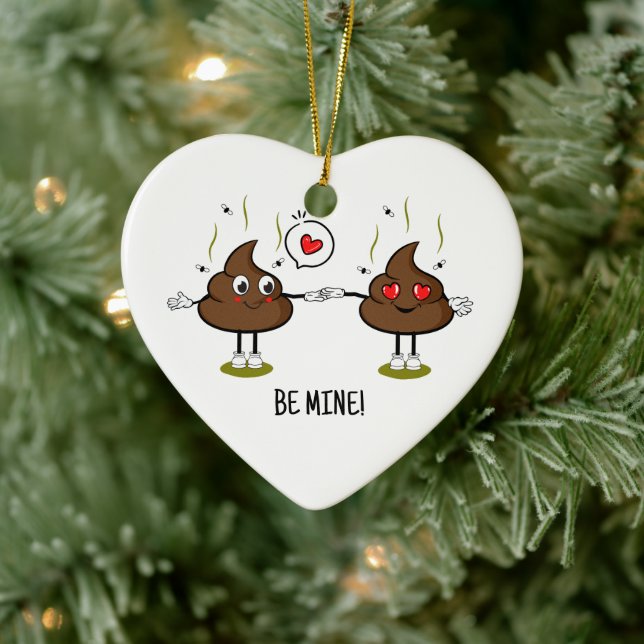 Personalised Poop Emoji Love Couple  Ceramic Tree Decoration (Tree)