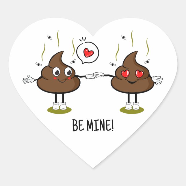 Personalised Poop Emoji Love Couple  Heart Sticker (Front)