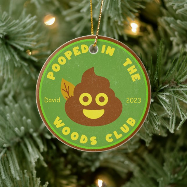 Personalised Pooped In The Woods Christmas Holiday Ceramic Tree Decoration (Tree)