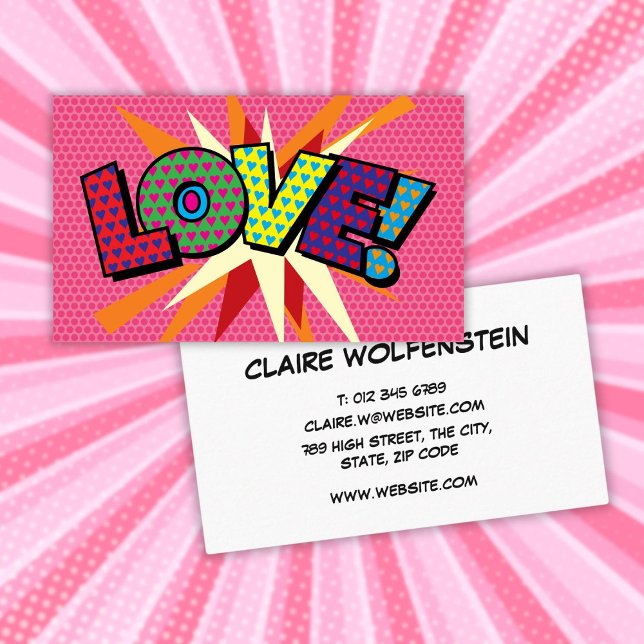 Personalised Pop Art Comic Book LOVE Business Card (Personalized Pop Art Comic Book LOVE Business Card)