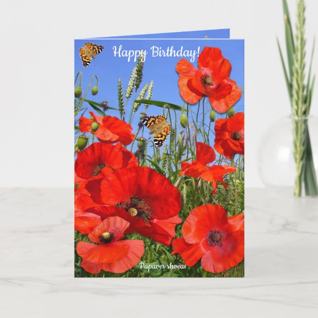 Personalised Poppy Field Happy Birthday Card (Front)