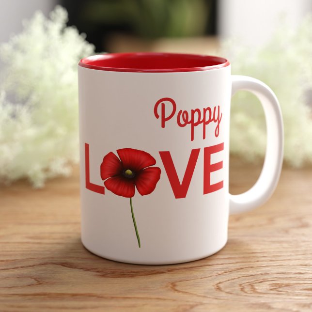 Personalised Poppy Flower Love Coffee Mug (Perfect poppy coffee mug if you love poppies and coffee. Just add your name)