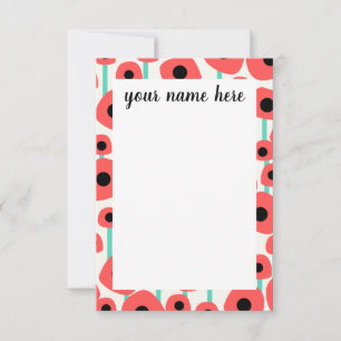 Personalised Poppy Flowers Notecards