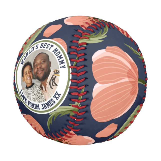 Personalised Poppy Pattern Photo Mothers Day Baseball (Angled)