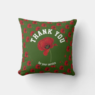Personalised POPPY Remembrance Thank You GREEN Cushion